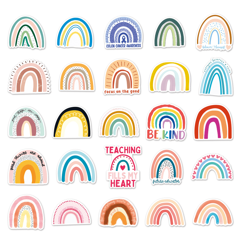 50pcs Rainbow Sticker, Rainbow Party Favors Stickers Boho Rainbow Stickers  Colorful Rainbow Stickers for Good Luck for Water Bottle Phone Laptop