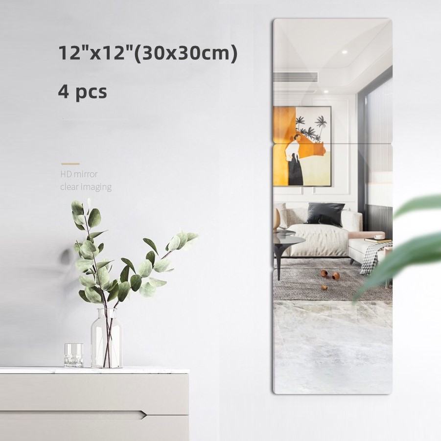 Real Glass Mirror Tiles Frameless Wall Mirror Flat Flexible Wall 10 Inch 12
