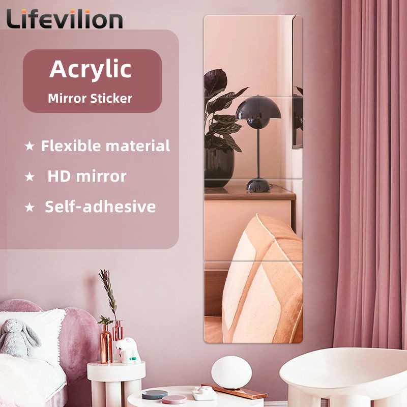 4pcs, 3D Acrylic Mirror Stickers - Flexible, Thickened 2mm Self-Adhesive  DIY Art Mirrors For Door, Wardrobe, Wall, And Bathroom Decorations