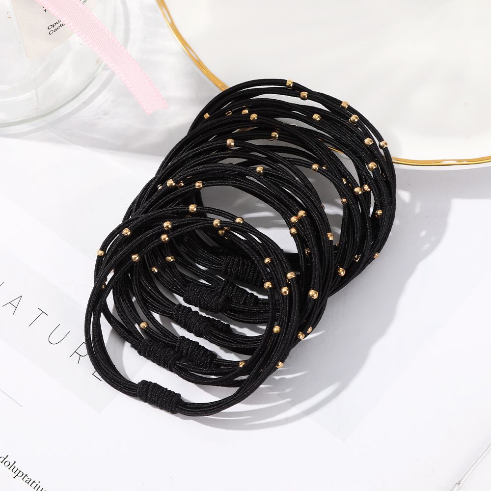 10pcs Set Women Elastic Hair Rubber Bands Headbands Golden Plated Beads Hair  Scrunchies Hair Tie Ponytail Holder | Shop Now For Limited-time Deals | Temu