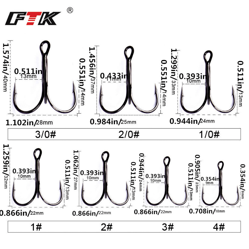 Ftk High Carbon Treble Hooks Super Sharp Solid Size 0.433 In