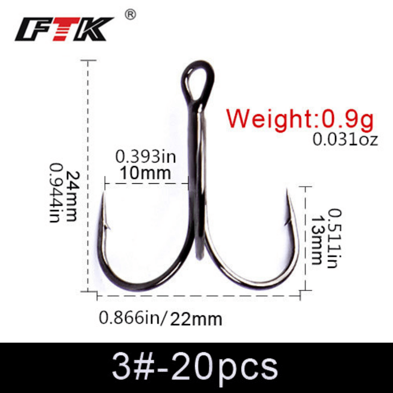 50pcs/Bag Fishing Hook High Carbon Treble Hooks Super Sharp Solid Size  #2-#10 Triple Barbed Steel Fish Hook