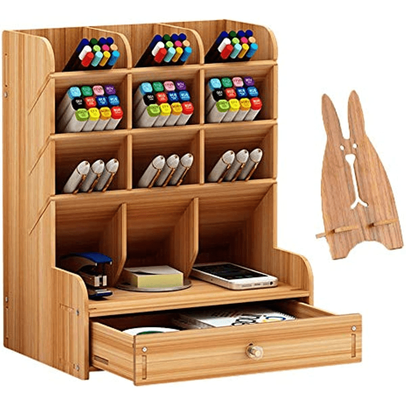 Multifunctional Wooden Desk Organizer With Drawer For Home - Temu Italy