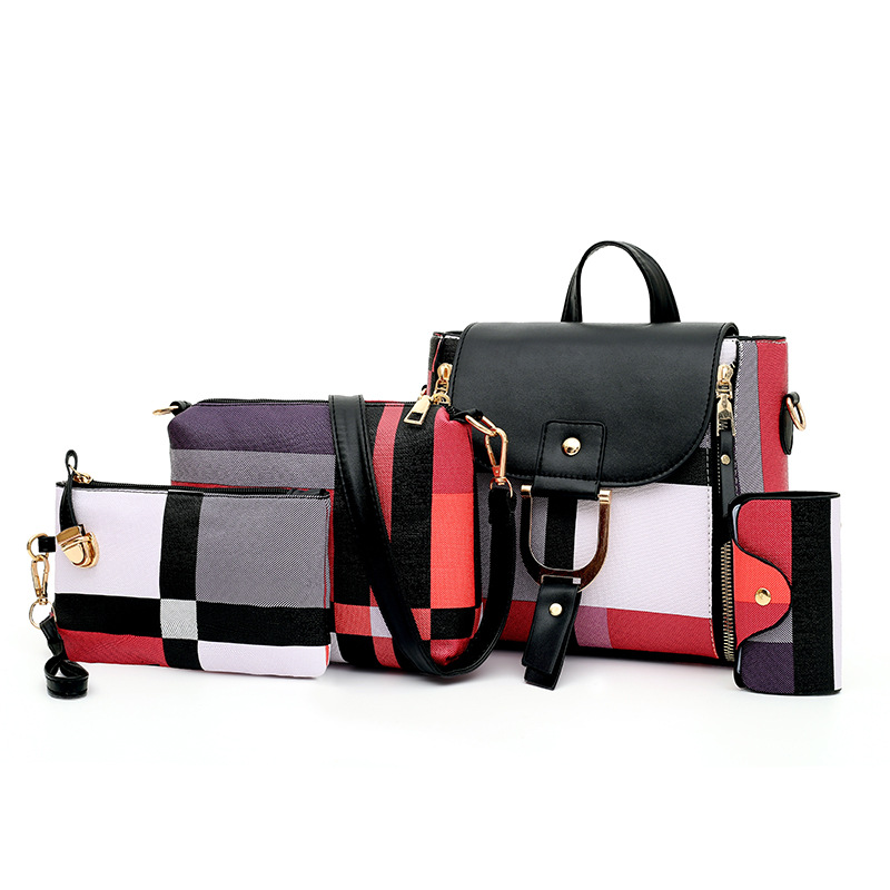 Plaid Pattern Bag Set Women's Pu Leather Flap Backpack - Temu