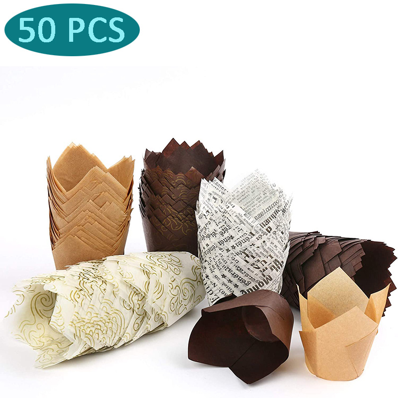 50pcs Standard Natural Cupcake Liners, No Smell, Grease-Proof Paper Muffin  Baking Cups Paper Cups,Gift Hat Baking Cups ,Cupcake Wrapper for Party,  Wedding, Birthday, Christmas