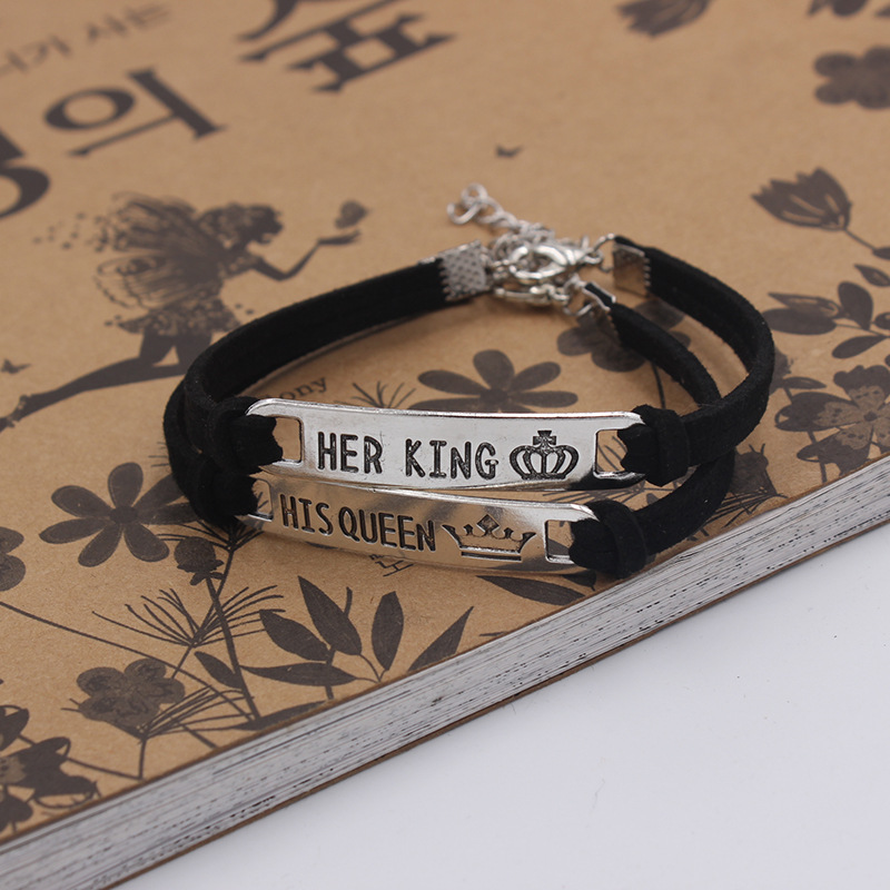 Promise Bracelets For Couples Letters Her King His Queen Stainless
