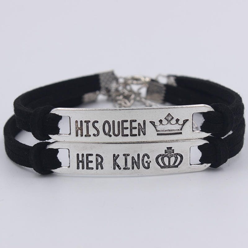 Promise Bracelets For Couples Letters Her King His Queen Stainless