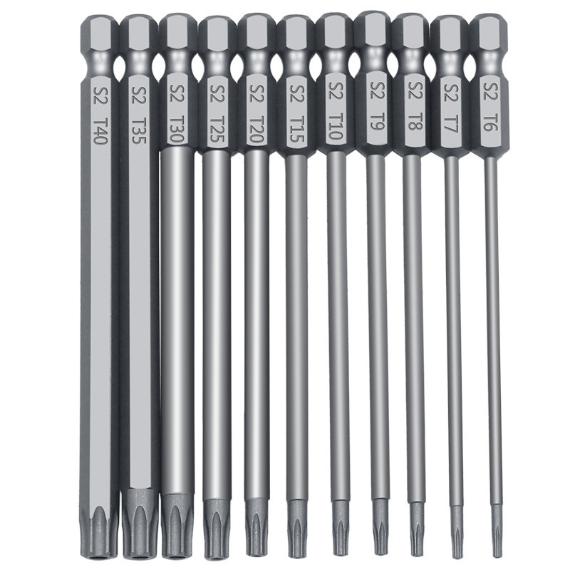 Juego de puntas de destornillador Torx, 11 piezas magnéticas de 3.937 in de  largo con vástago hexagonal de 1/4 de pulgada, cabeza de seguridad, a