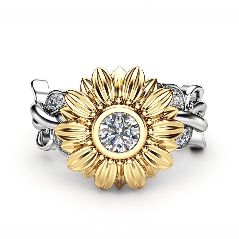 New Flower Ring Copper Gold Plated Fashion Chrysanthemum Sunflower ...