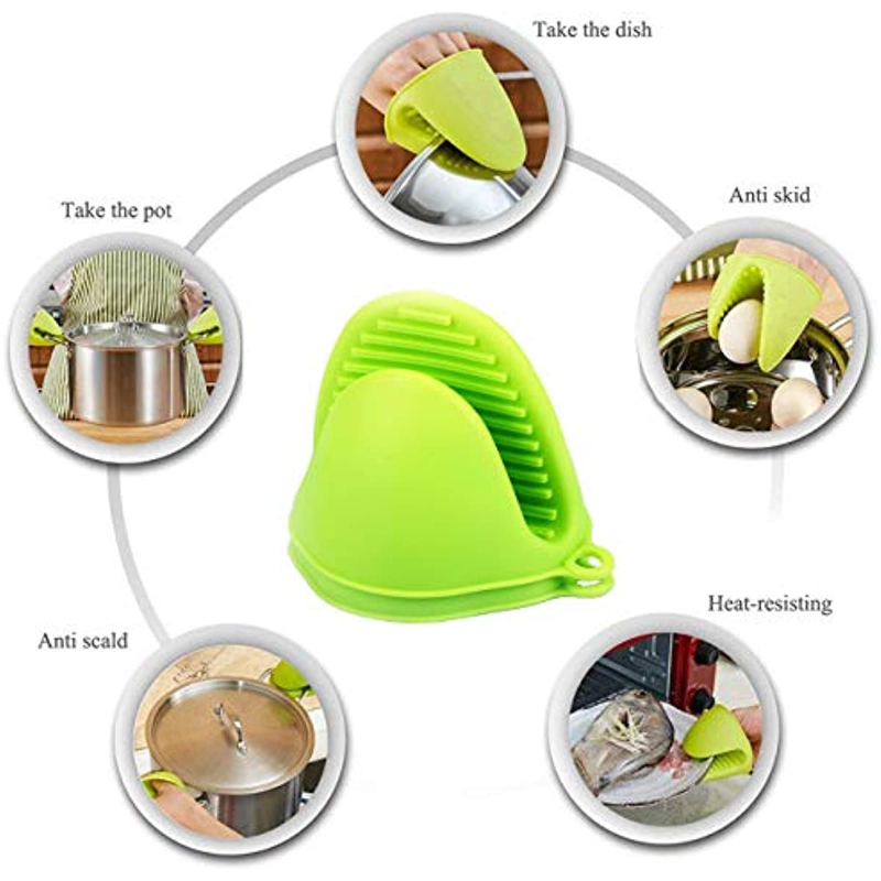 Pair Pot Holder  Silicone Heat Resistant Oven Mitts Glove Cooking Pinch  Grips Glove Hand Clip