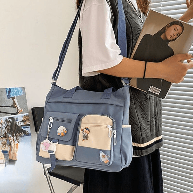 Geo Graphic Contrast Binding Crossbody Bag, Daily commuting use travel  vacation out street shopping pattern zipper pattern PU material barrel bag