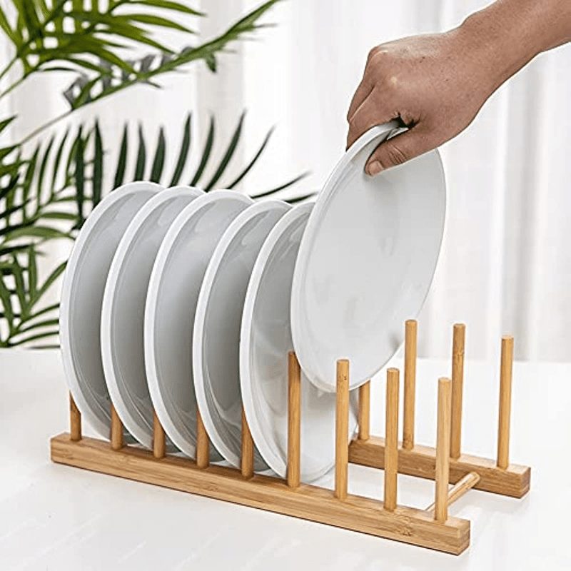 Pretty Comy Dish Drying Rack Bamboo Dish Rack Pure Natural Bamboo Wooden Dishes  Drainer for Cutting Board Baking Pan Plate Bowl Mug Cup Pot Lid Organizer  Rack 