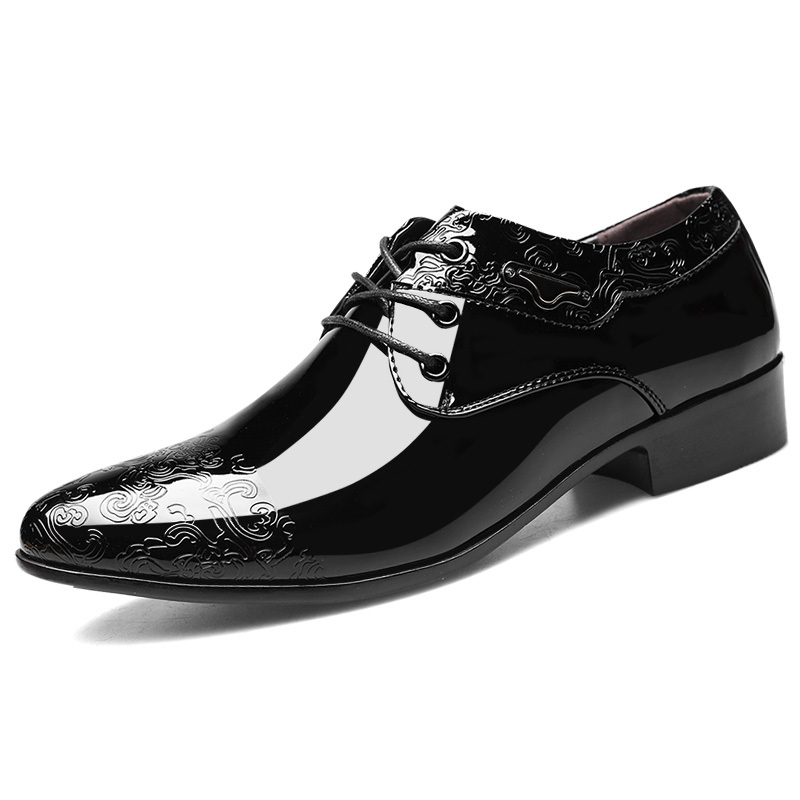 Men's Fashion Carved Whole-cut Pointed Toe Oxford Derby Style Lace Up Formal Dress Shoes For Wedding Party