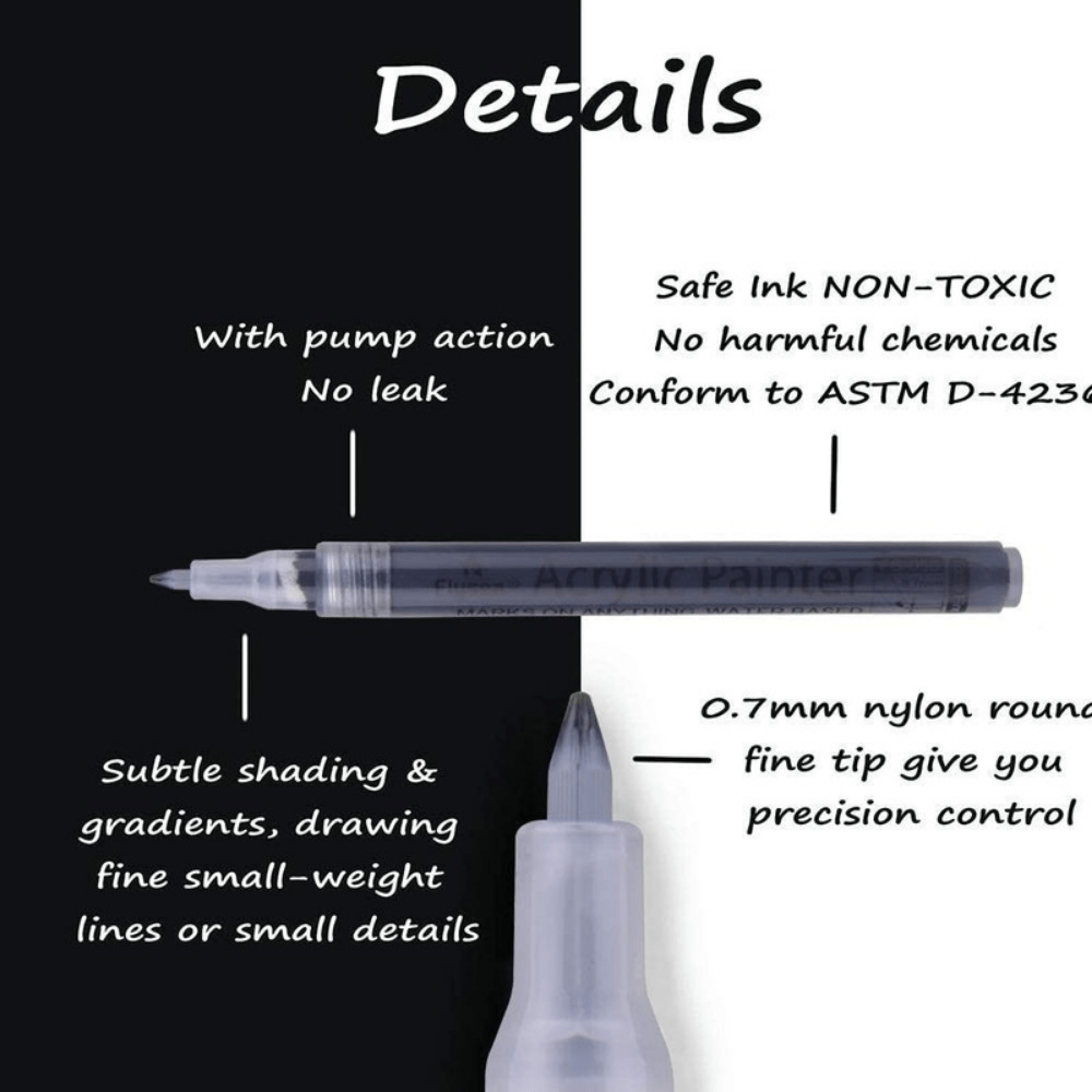 White Paint Pen for Art- 8 Pack Acrylic White Paint Markers 2-3mm Medium  Tip for Wood, Rock, Black Paper, Metal, Plastic, Glass, Canvas, Ceramic,  Egg
