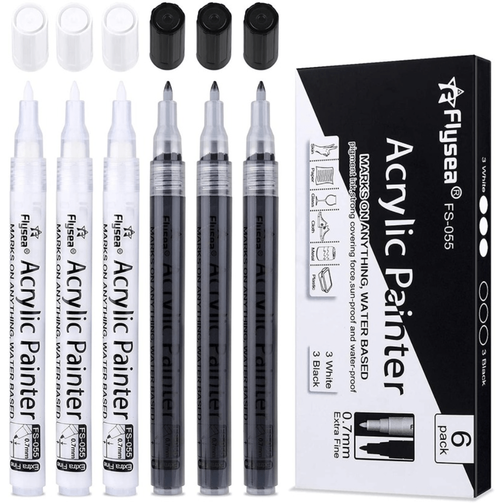 Paint Pens White Marker 6 Pack,0.7mm Acrylic White Permanent Marker,White  Paint Pens for Rock Painting Stone Ceramic Glass Wood Plastic Glass Metal  Canvas Water-based Extra Fine Point 