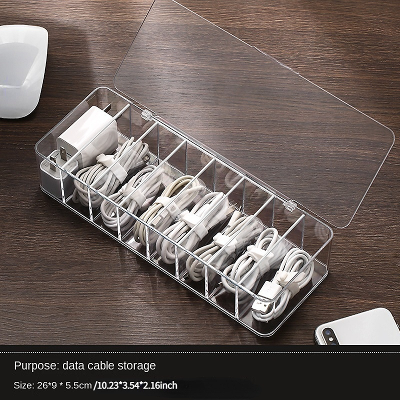 Câble d'alimentation Boîte de rangement Case anti-poussière Chargeur Socket  Organisateur réseau d'ordinateurs de bureau bac de stockage (blanc)