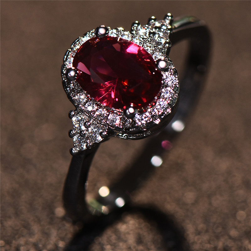 Female Oval Ring White Stone Claw Ring Wedding Ring Jewelry Minimalist Thin Ring