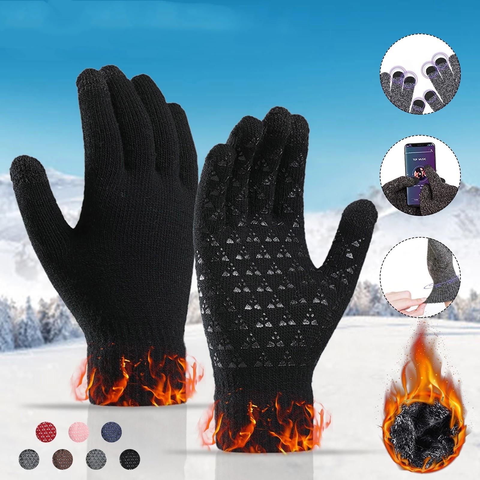 1pair Unisex Stretchy Knit Touch Screen Gloves Winter Holiday