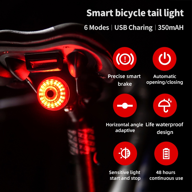 Lampara Trasera Bicicleta Luz Led Recargable Usb Smart Stop