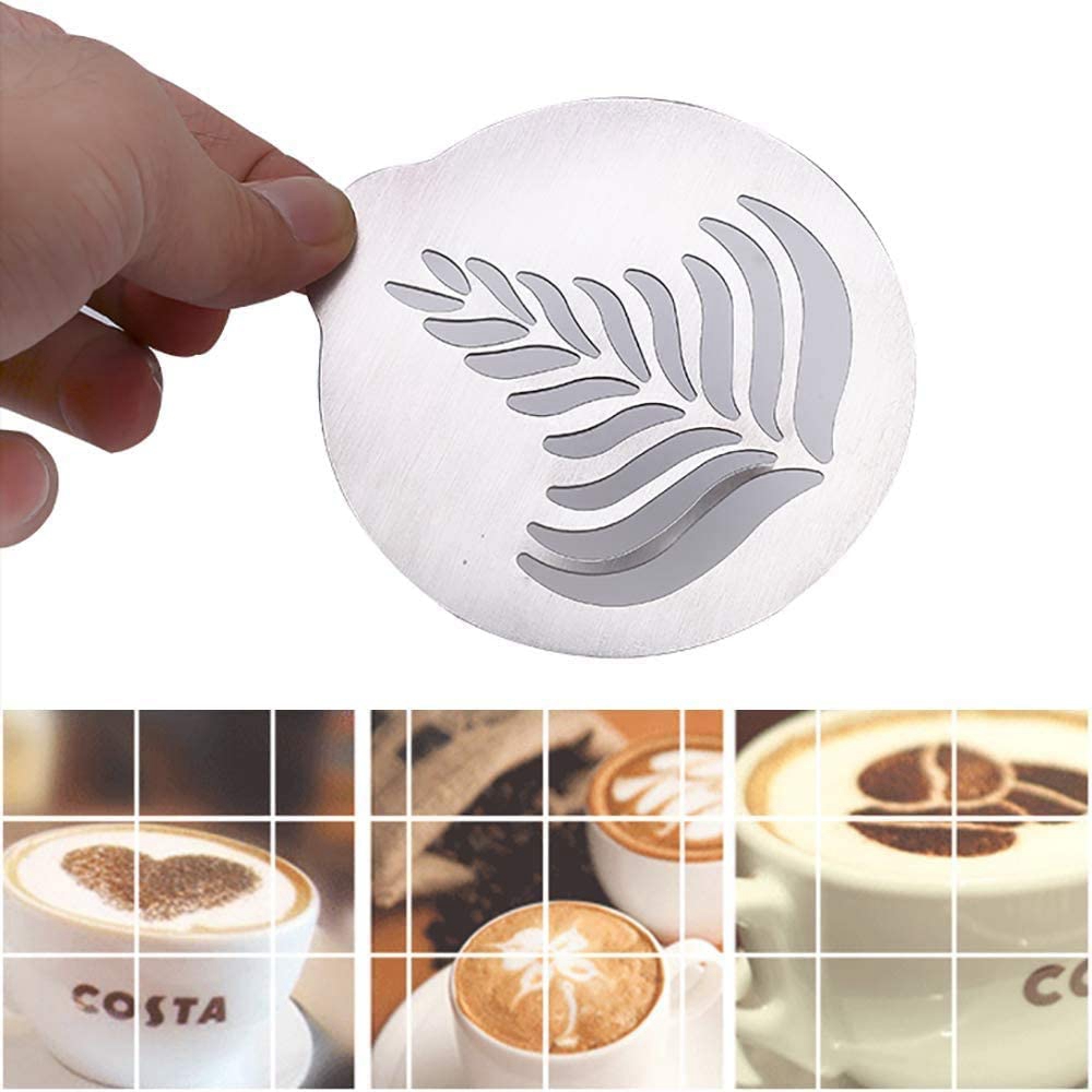 Stainless Steel Coffee Stencils Coffee Decorating Stencil Barista  Cappuccino Art Templates Coffee Garlands Cake Decorating Tools (5 Pcs)