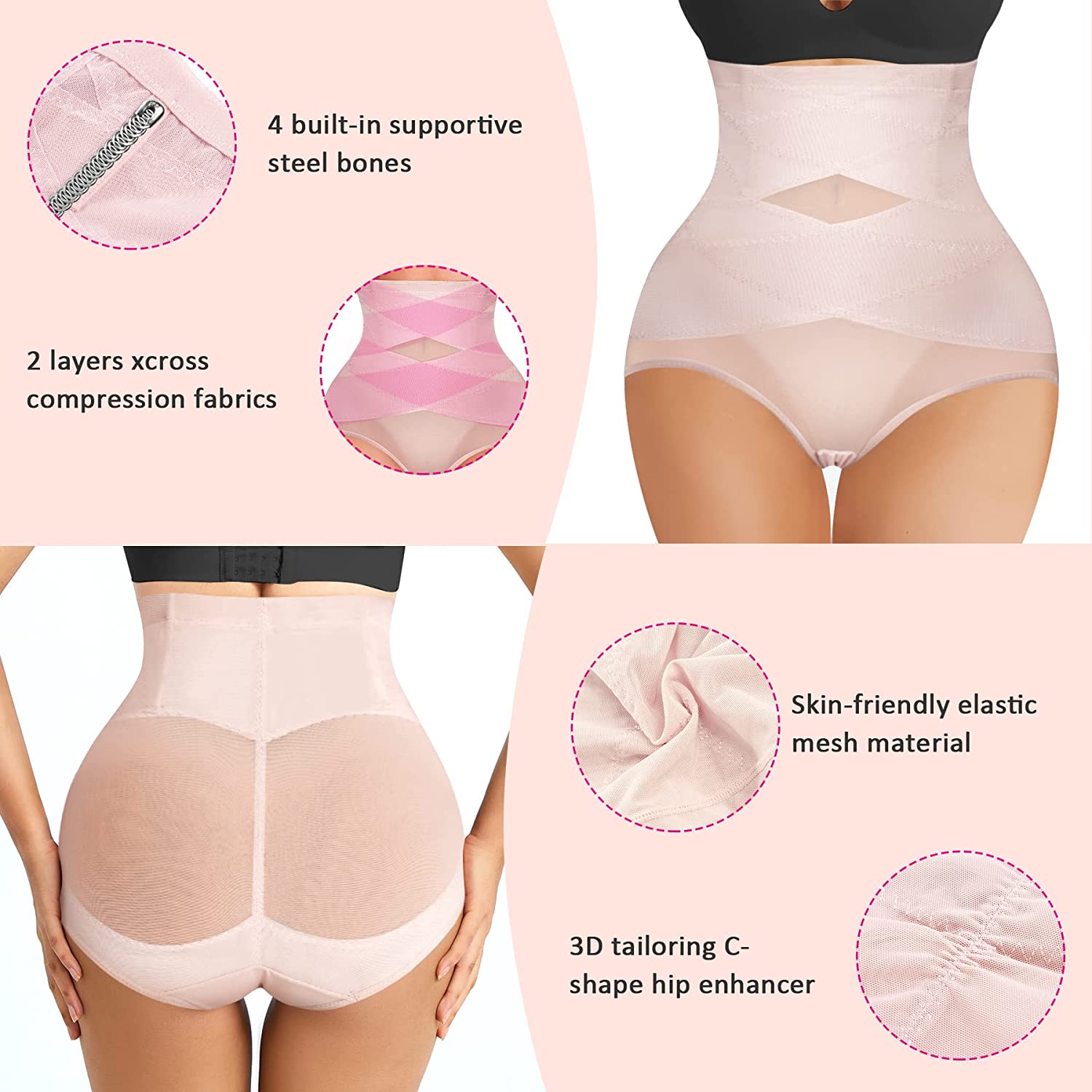 TrueShapers 1275 Mid-Waist Control Panty with Butt Lifter Benefits Col