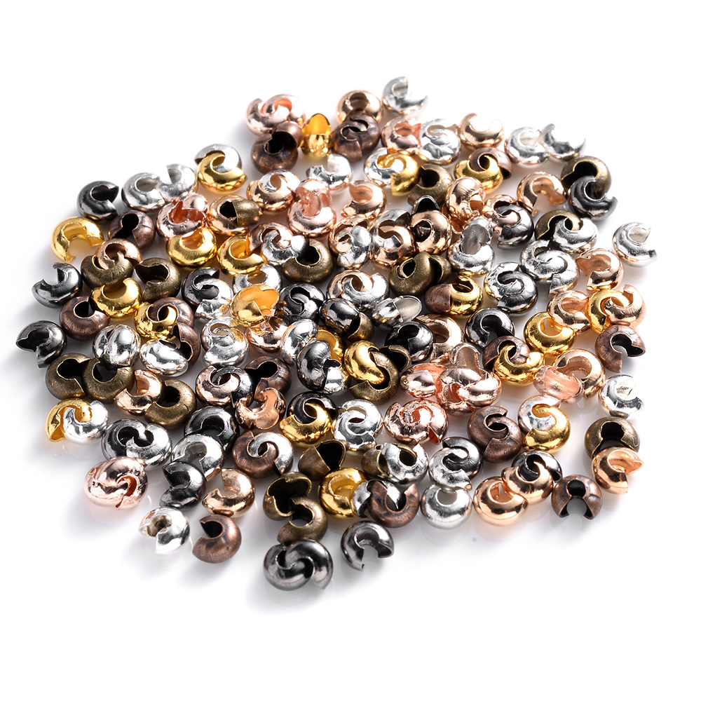 400Pcs 4mm Crimp Beads Covers Round Beads End Tips for Jewelry Making,  Champagne