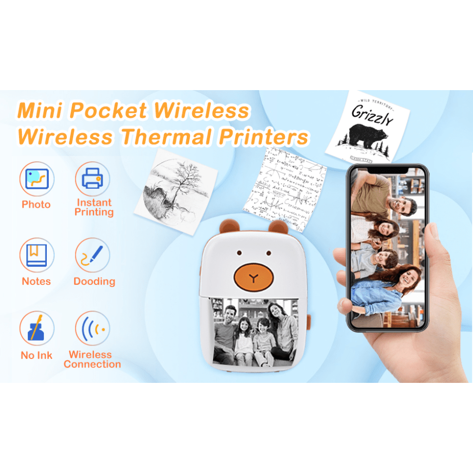 Mini-imprimante Pour IPhone Et Android, Mini-imprimante Photo Sans Fil Pour  Étiquettes, Mini-imprimante Thermique Portable BT Pour L'impression