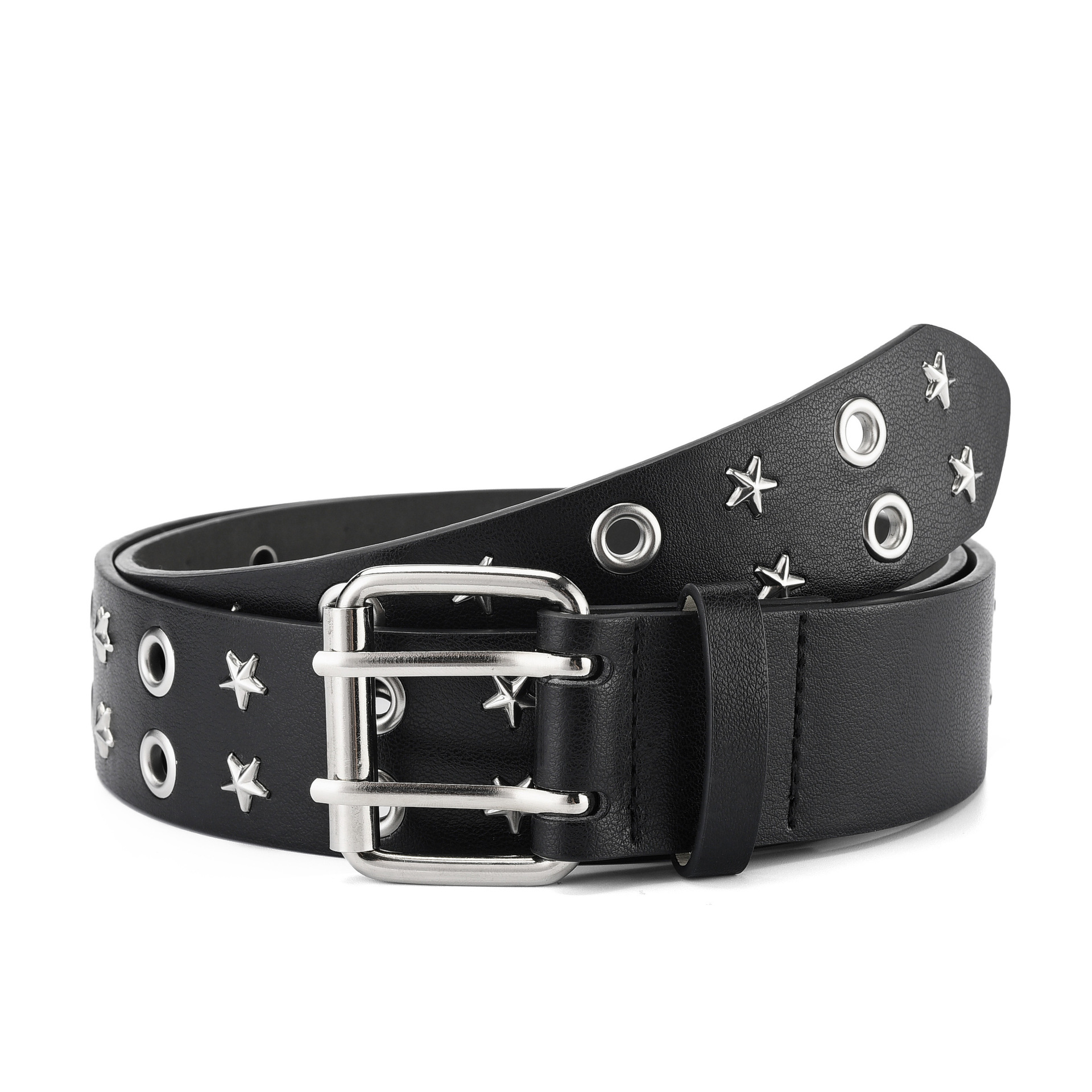 Cintura uomo in pelle nera borchiata Fibbie per cinture in metallo alla  moda argento Cintura punk a spillo larga -  Italia