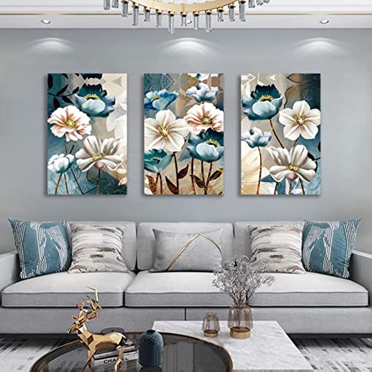 Lotus Flower Canvas Wall Art For Living Room White And Indigo Blue Floral  Picture Wall Decor For Dining Room Bedroom Bathroom Kitchen, No Frame  Temu Australia