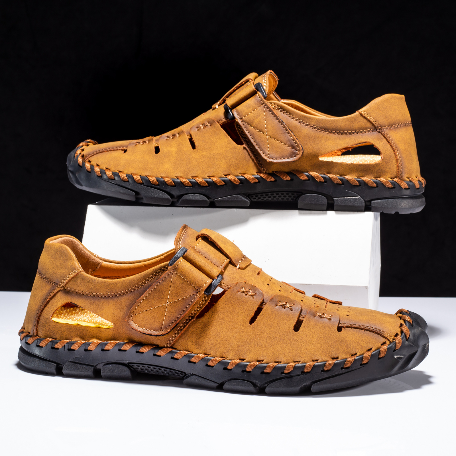 FLYLAND Men's Wear resistant Sandals Hook Loop Strap Casual Loafers