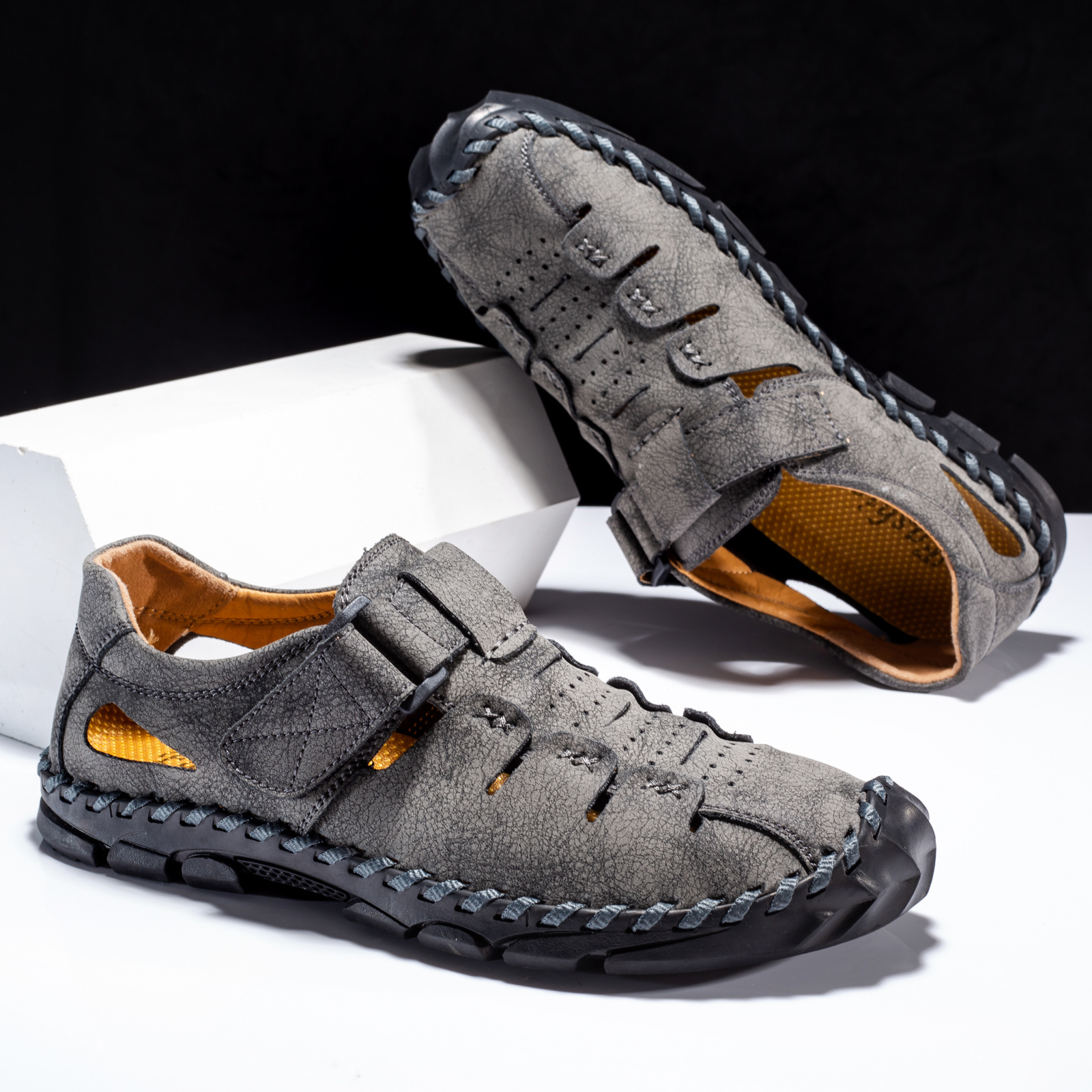 FLYLAND Men's Wear resistant Sandals Hook Loop Strap Casual Loafers