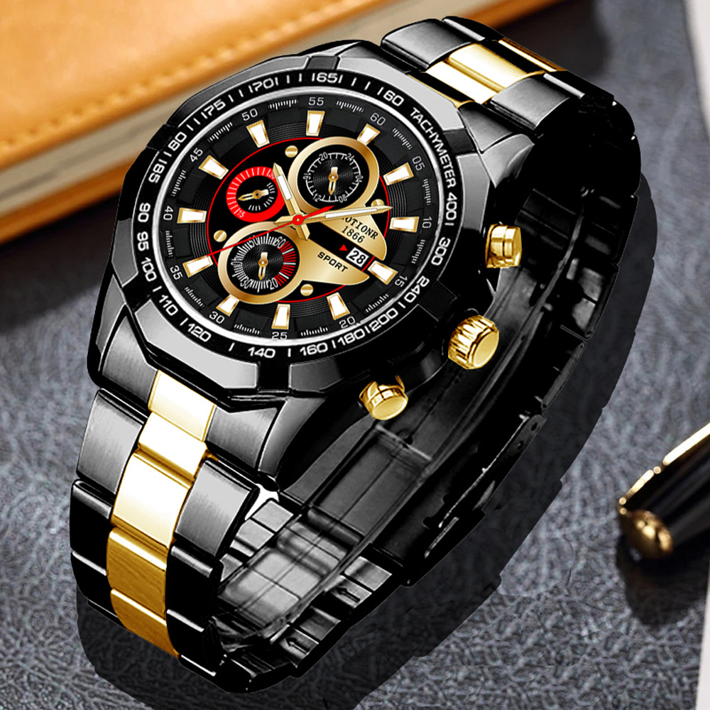 Relojes Para Hombre Elegante Cuarzo Impermeable Oro Negro