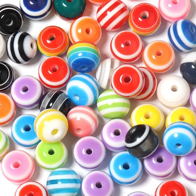 100pcs Rainbow Striped Round Beads for DIY Jewelry Making