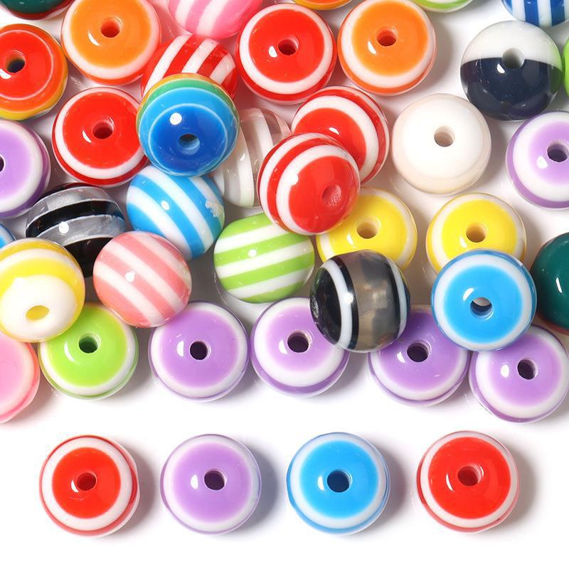 Mix Stripe Resin Beads Round Shape Spacer Beads Rainbow - Temu