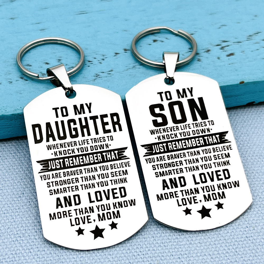 

Son Daughter Family Keychain From Dad Mom Pendant Vintage Stainless Steel Bag Keyring Ornament Bag Purse Charm Accessories