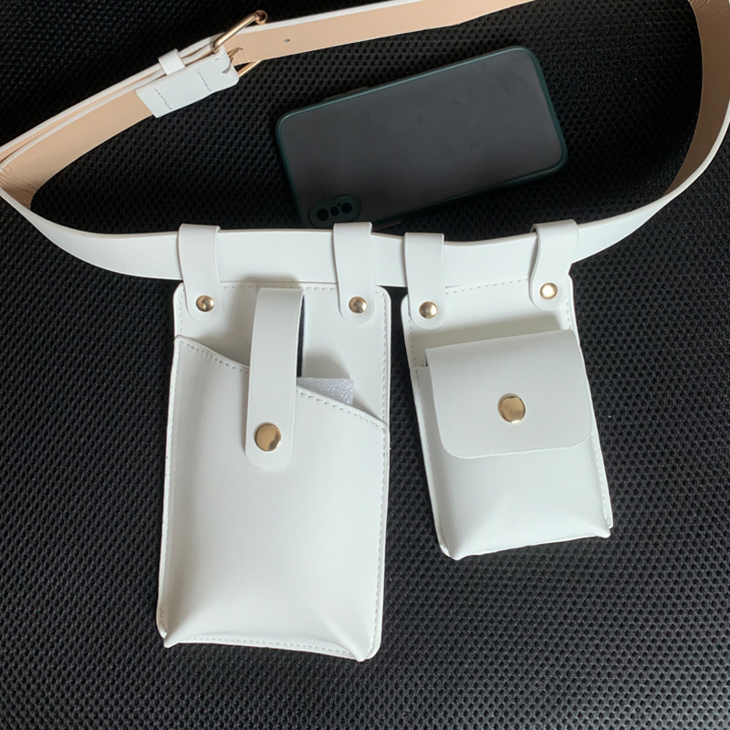 Faux Leather Pockets Belt Bag, Expanded Flap Pockets & Patch