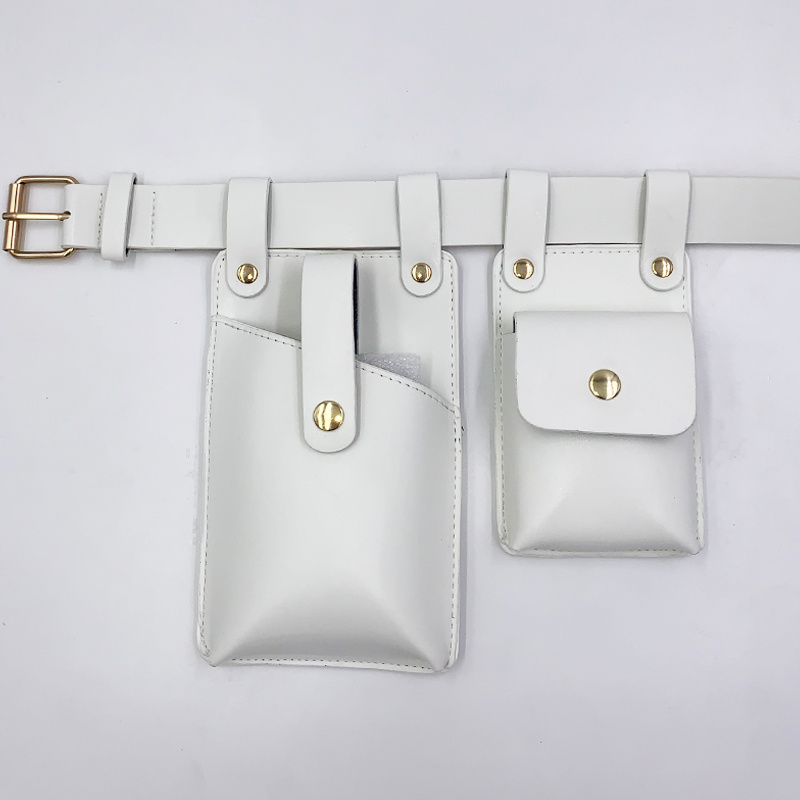 Faux Leather Pockets Belt Bag, Expanded Flap Pockets & Patch