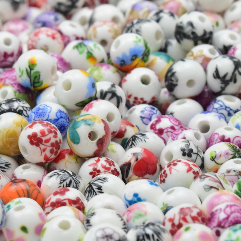 Round Small Floral Ceramic Beads Bracelet String Beads Beads Temu