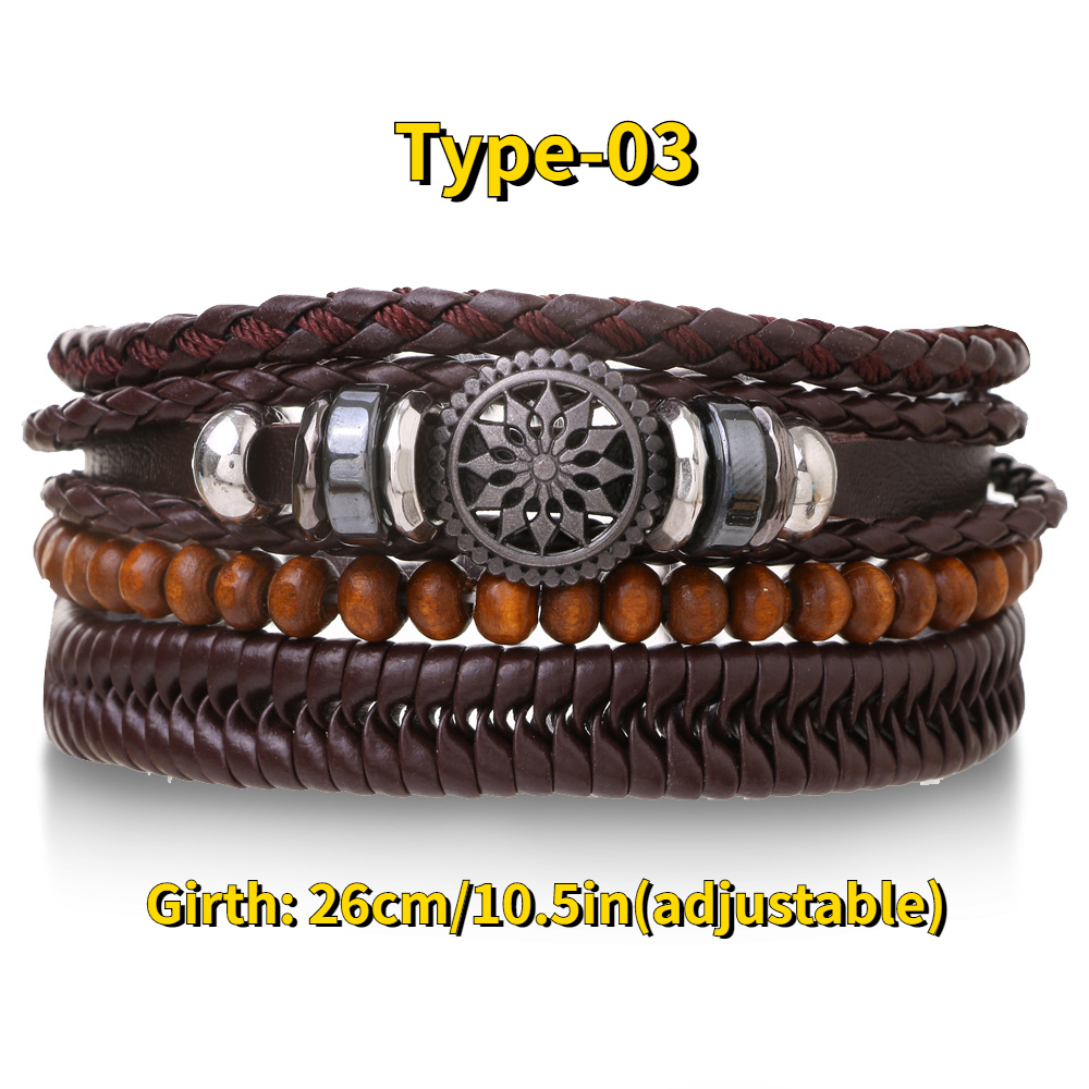 COOLSTEELANDBEYOND Tribal Ivory Mens Womens Leather Rope Bracelet with Wood  Beads String Wristband Wrap Bracelet