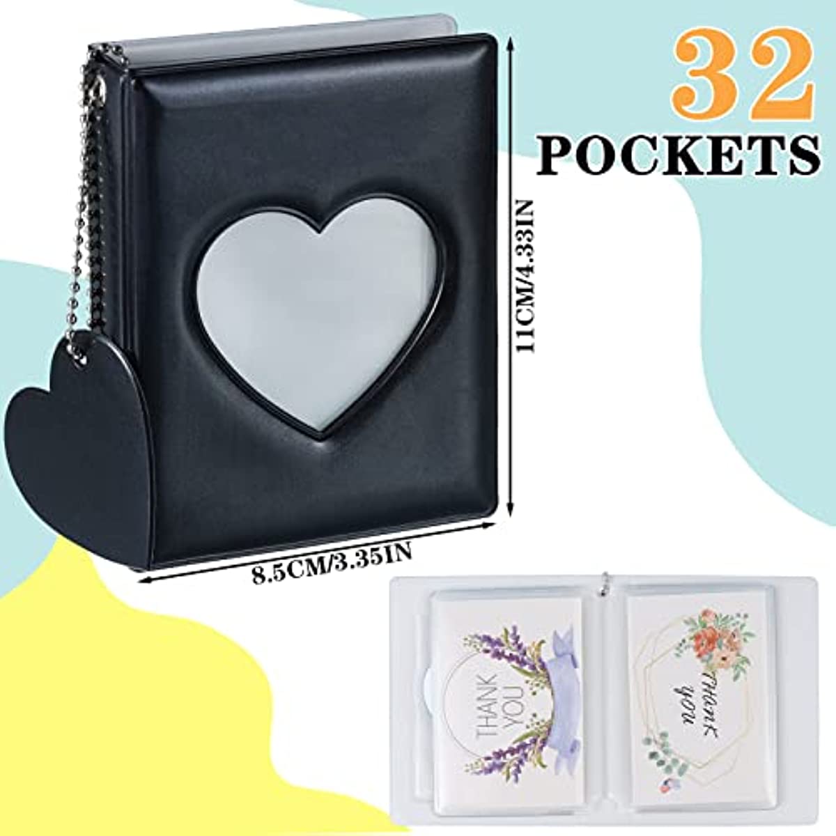 

3 Inch Kpop Photocard Holder Book Mini Photo Album Mirror-like Photocard Binder Small Photo Card Book Love Heart Hollow Photocard Id Holder With Love Heart Pendant 32 Pockets