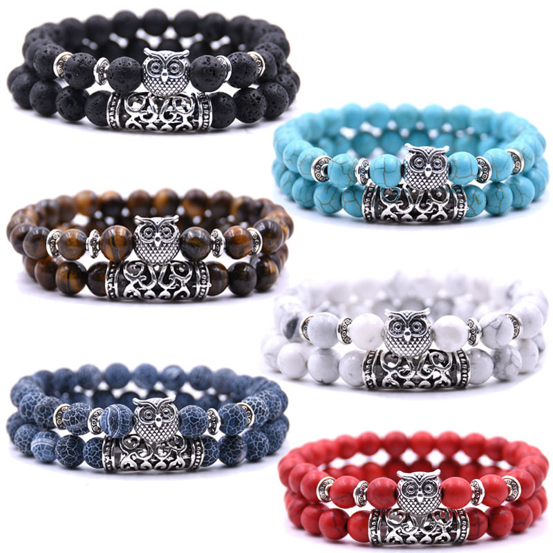 Lucky Stone Tiger Eyes Beads Owl Charm Bracelets