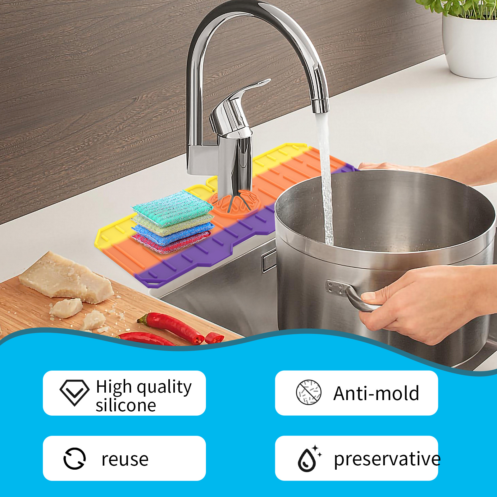 Sink Faucet Guard & Absorption Pad for Kitchen, Bathroom or Laundry, Anti-mould, Quick-Drying, Drip Mat for Sponges, Eliminates Water Marks, Size