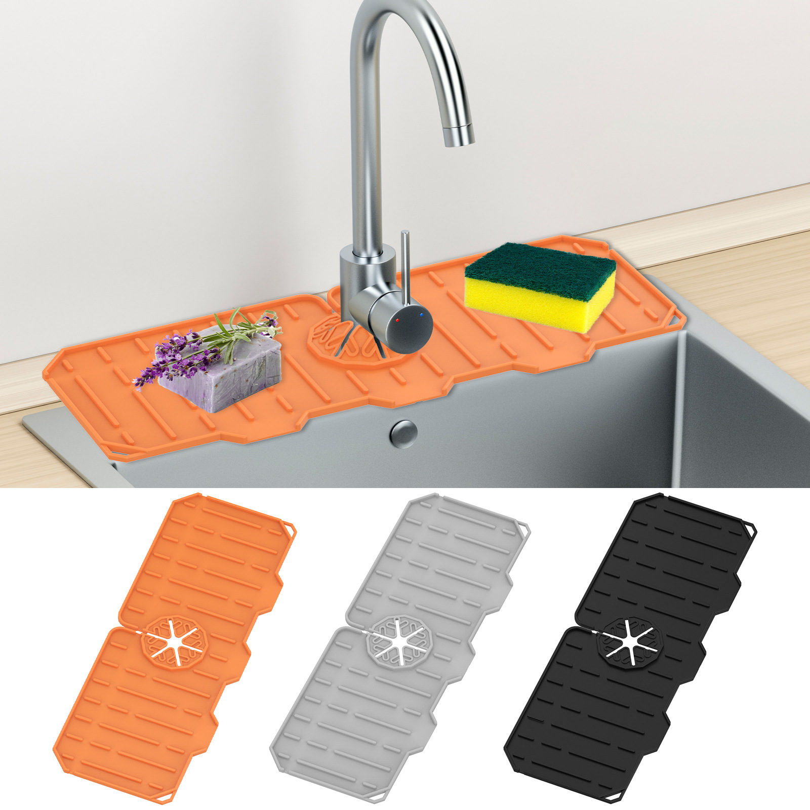 Silicone Kitchen Faucet Mat Sink Splash Pad Drain Pad Bathroom Countertop  Protector Shampoo Soap Dispenser Quick Dry Tray Jd4 Ns2