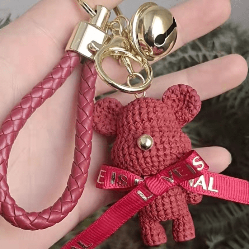 Cute Bear Key Chain Resin Bow Bell Rabbit Keychain Weaving Fashion