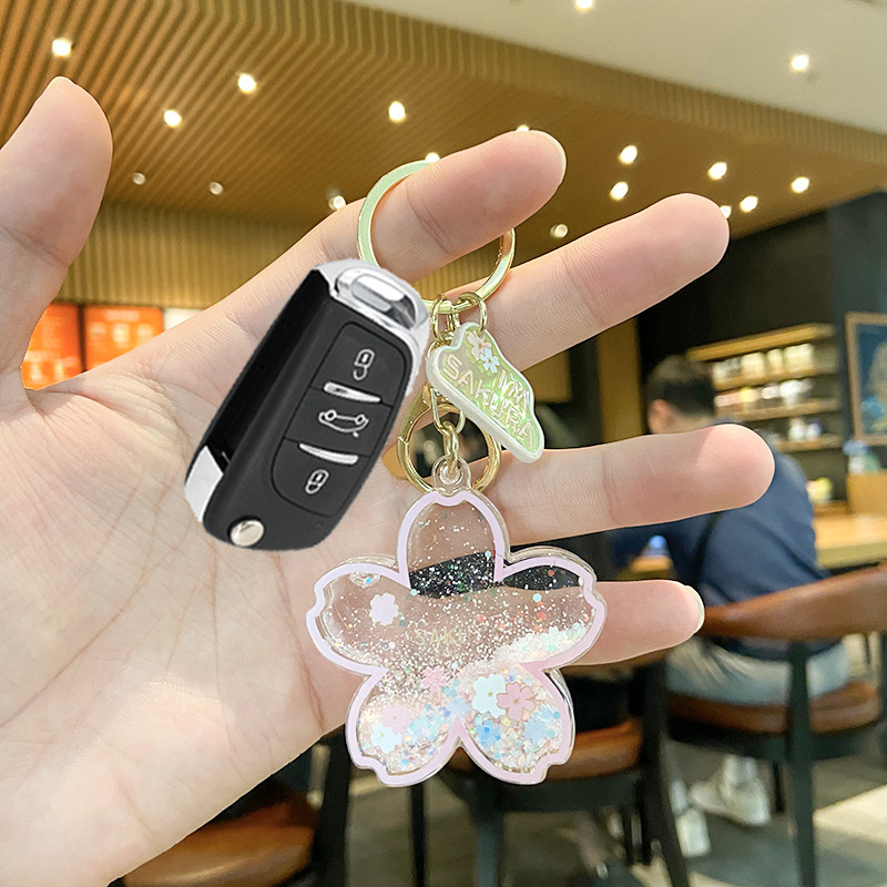 1pc Acrylic Cartoon Sakura Car Key Chain, Creative Quicksand Car