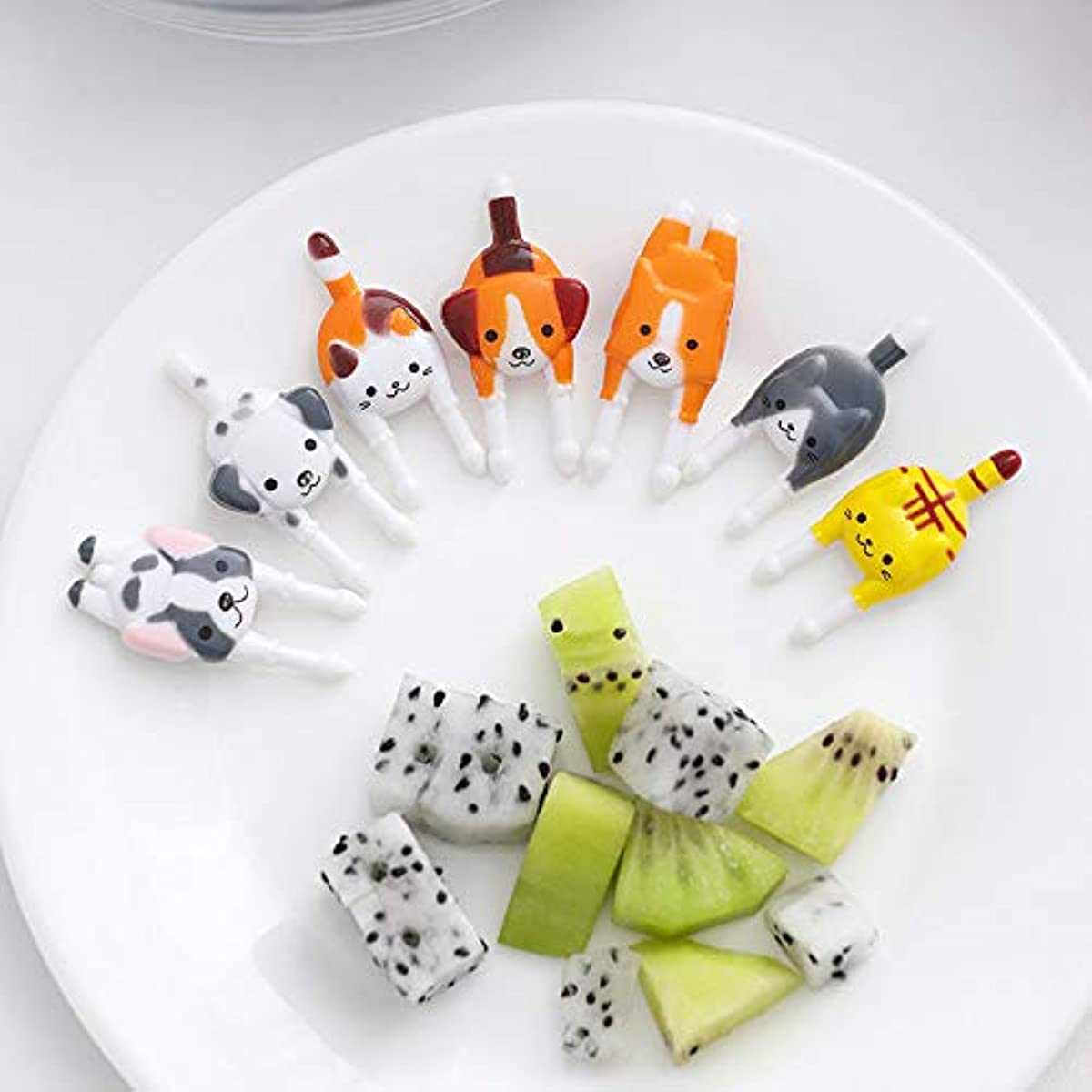 10pcs Small Animal Fruit Forks And 4pcs Mini Condiment Squeeze