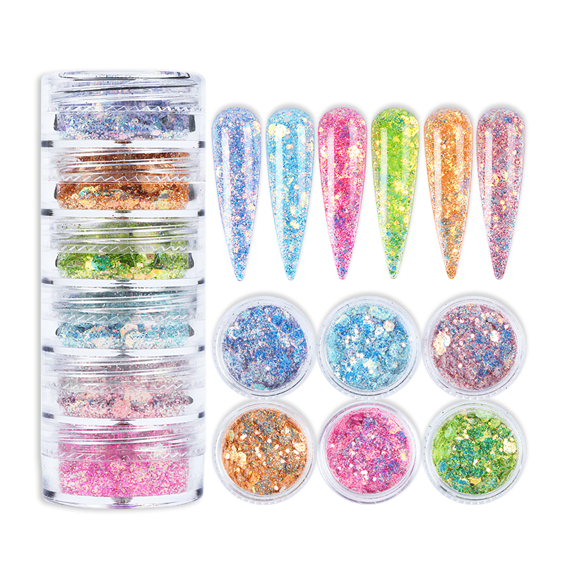 5 Jars Nail Confetti Powder Chameleon Flakes Paillette Chrome Nail Powder  Irregular Nail Art Glitter Sequins Flakes