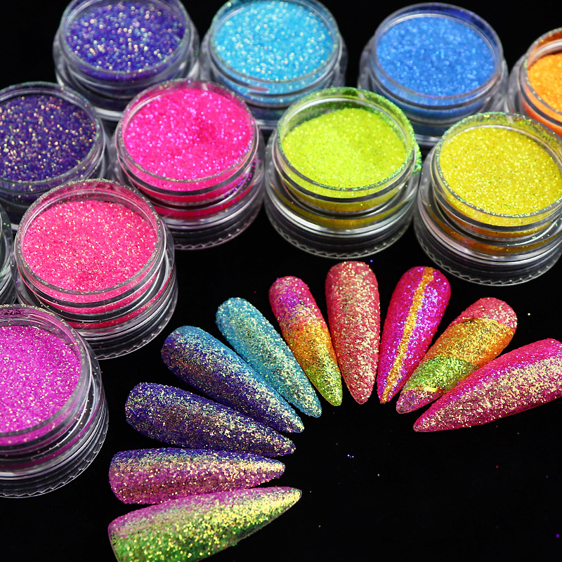 

6 Pcs Shiny Irridescent Nail Glitter Sugar Powder Gradient Chrome Pigment Dust For Uv Nail Polish Manicure Accessories Supply