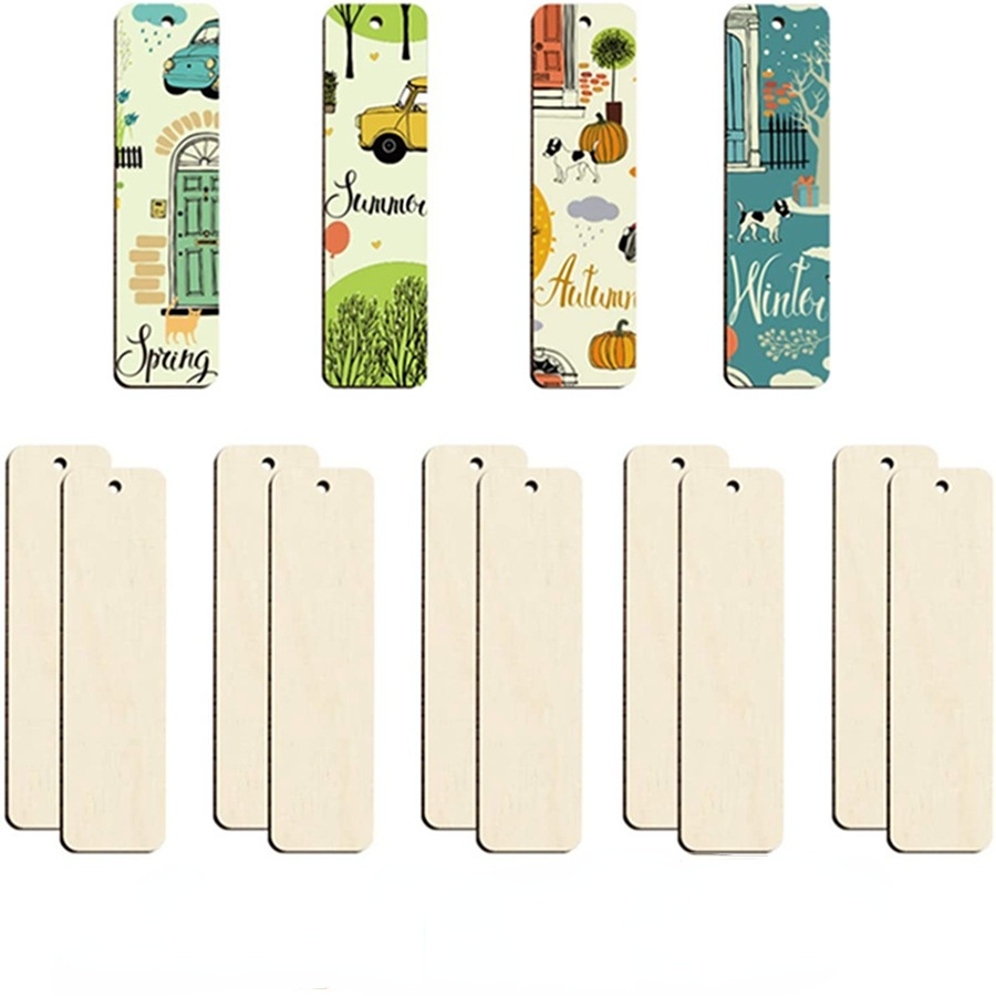 20 Pcs Wood Blank Bookmarks Unfinished Wooden Bookmark Unpainted Rectangle Bookmark with Ropes, Kids Unisex, Size: 12x3.2cm