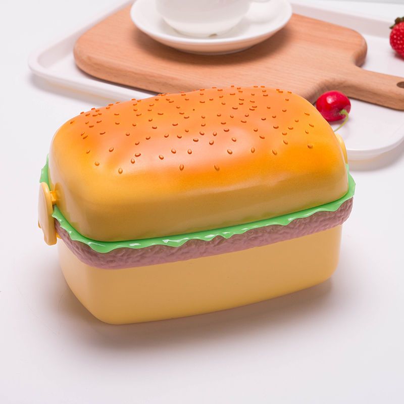 Raise yourself simply within Bento Box Hamburger Lunch Box Double Tier Cute Burger Bento Box Lunchbox  School Food Container Fork Tableware Set | Shop The Latest Trends | Temu
